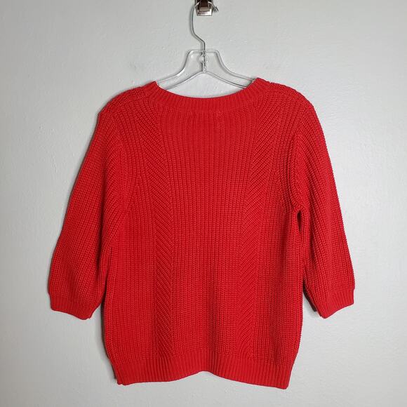 Moussy Red Elbow Sleeve Cable Knit Crew Neck Pullover Sweater Free Size Classic - Picture 2 of 12